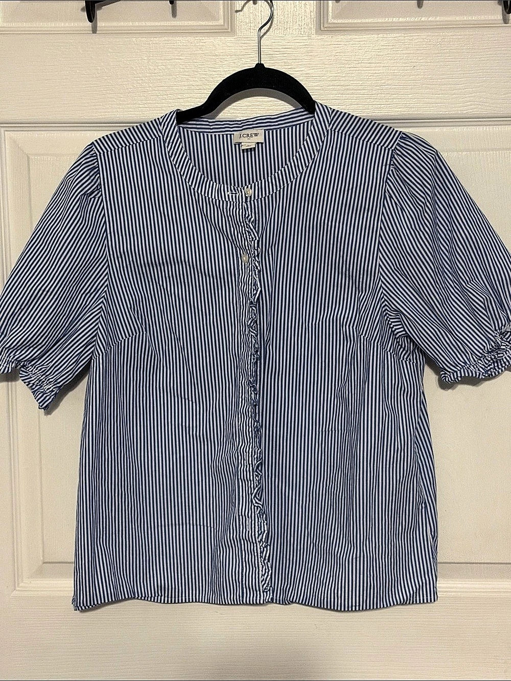 J.Crew Striped Cotton Blouse in Blue & White Large Like New